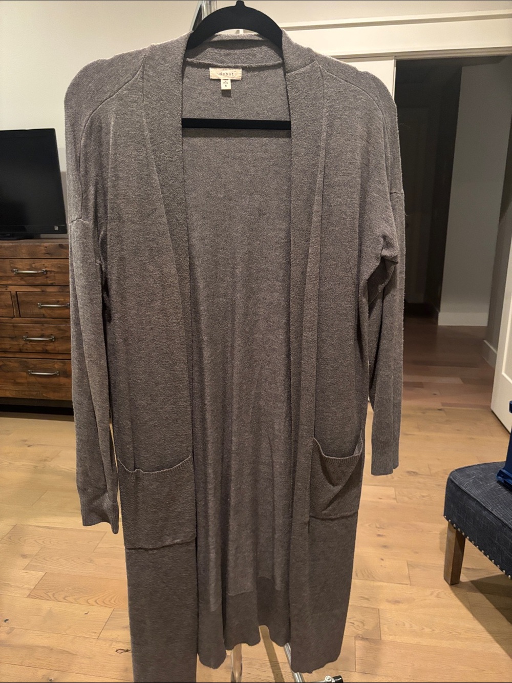 debut Gray Open-Front Long Cardigan